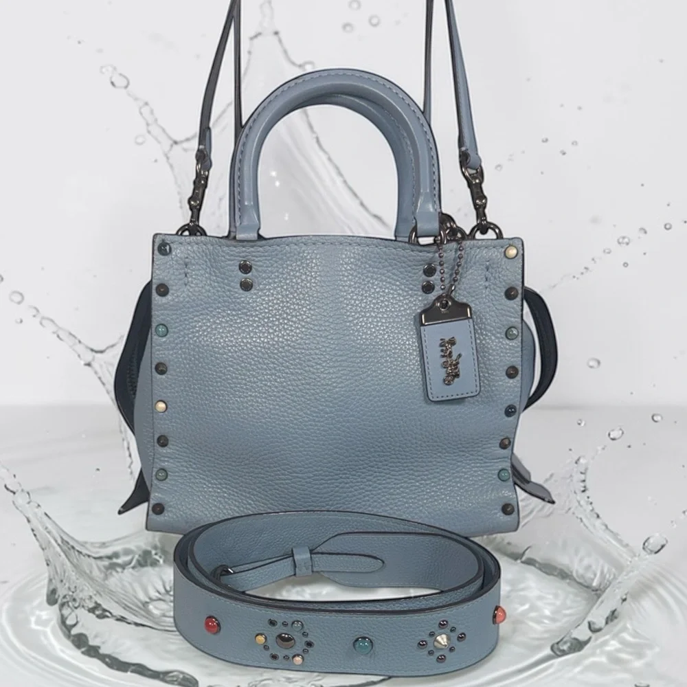 Coach Rogue Light Blue Pebbled Leather Satchel with crossbody strap - Picture 2 of 10